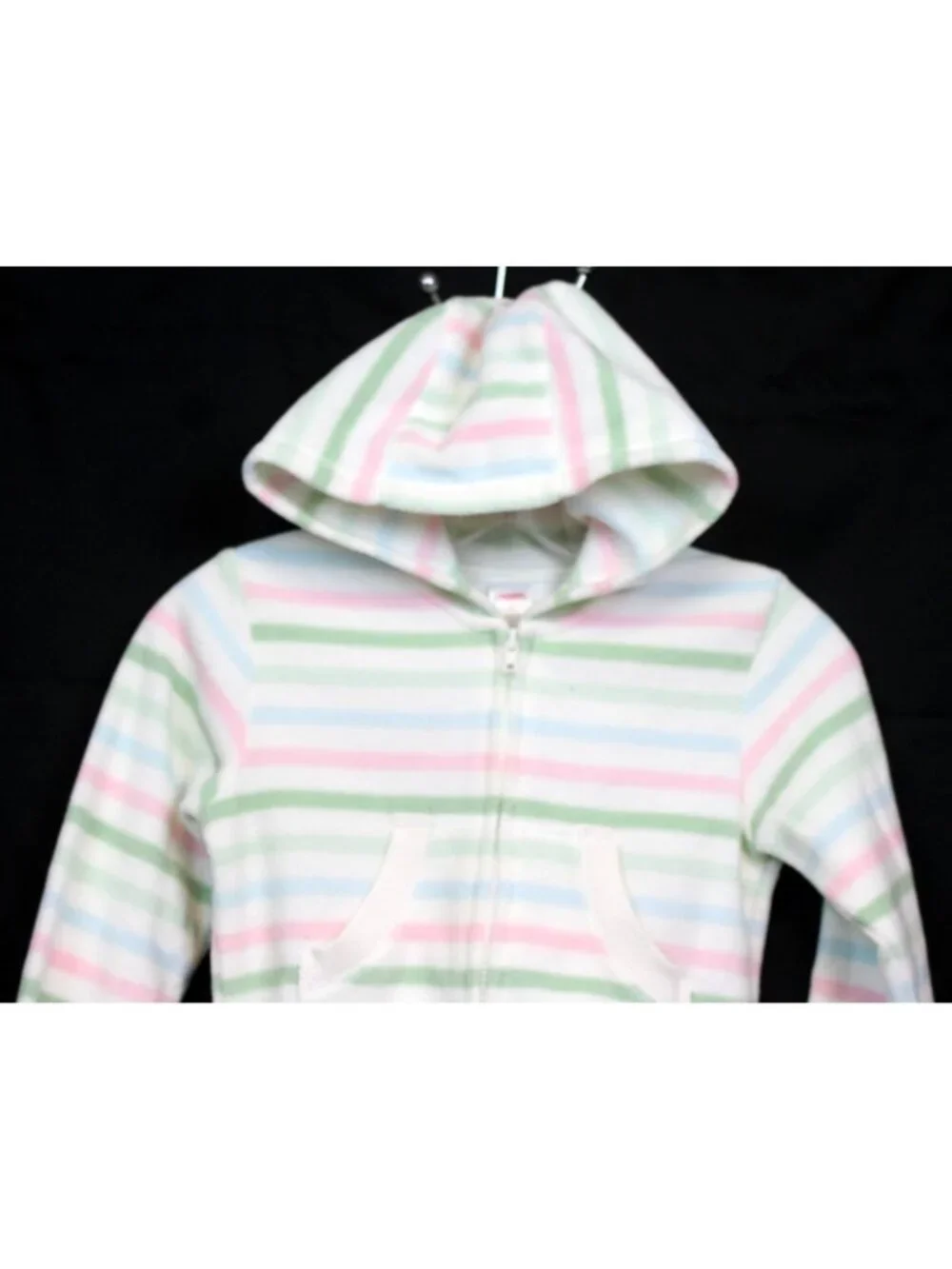 2007 Gymboree Snow Princess Fleece Hoodie sz 7 Zip up Pastel Stripe Pocket Winte